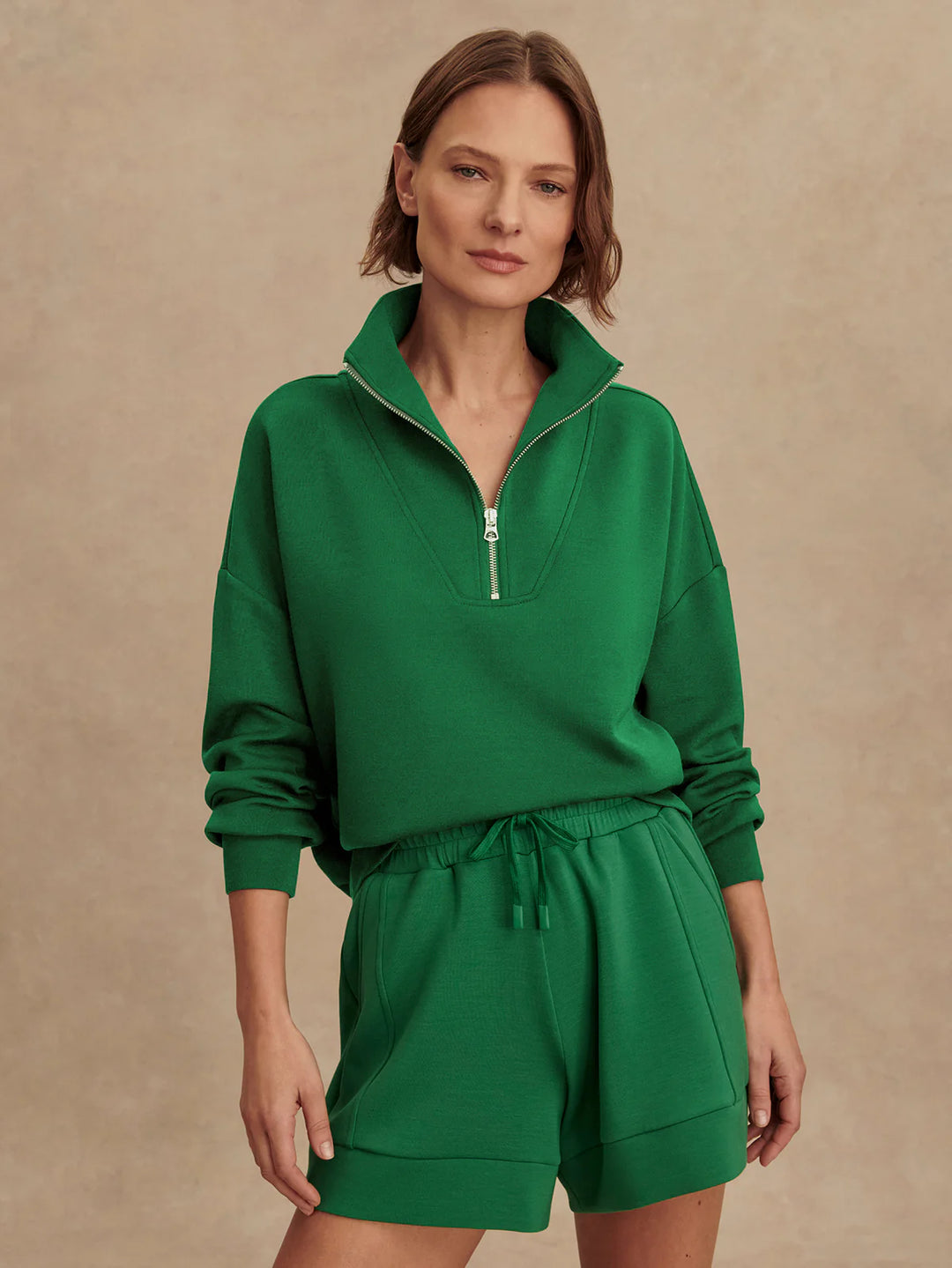 Varley Hawley Half-Zip Sweat in Verdant Green