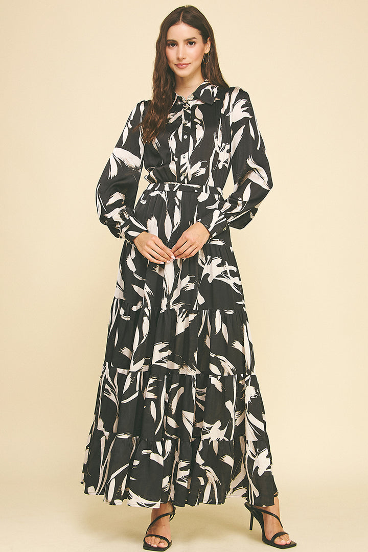 Black Printed Button Down Maxi Dress