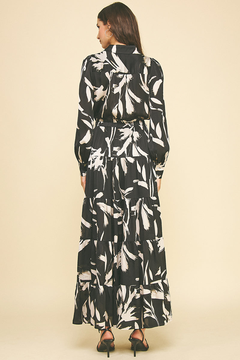 Black Printed Button Down Maxi Dress