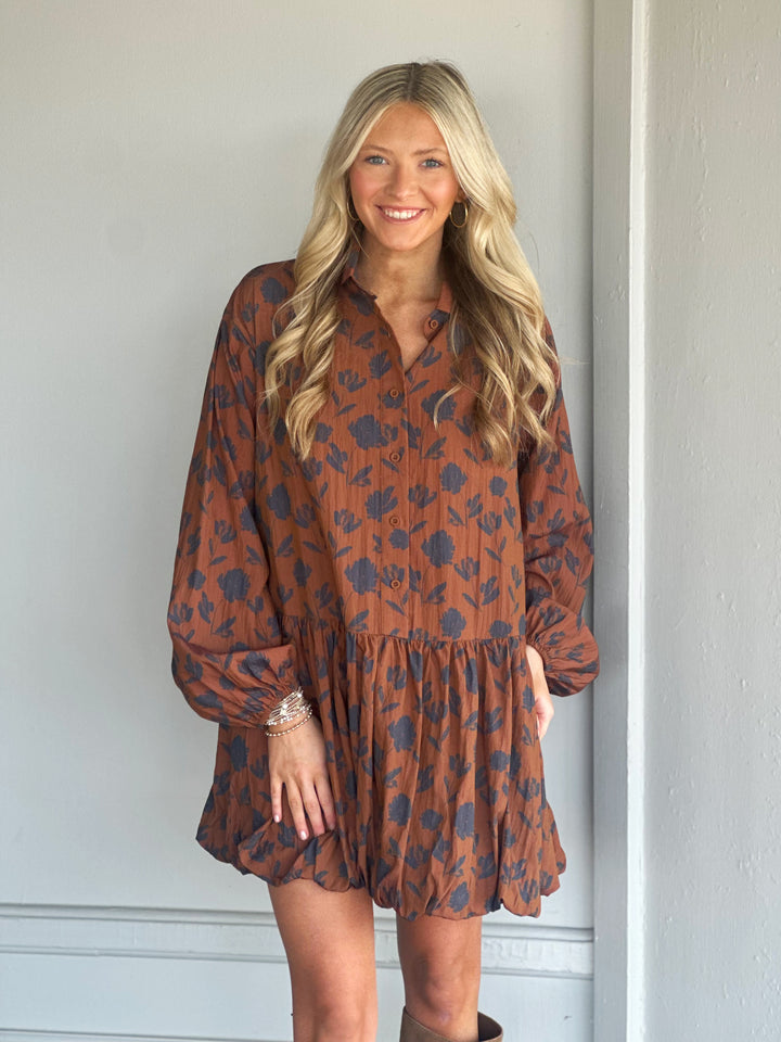 Just Going With It Chestnut Floral Mini Dress