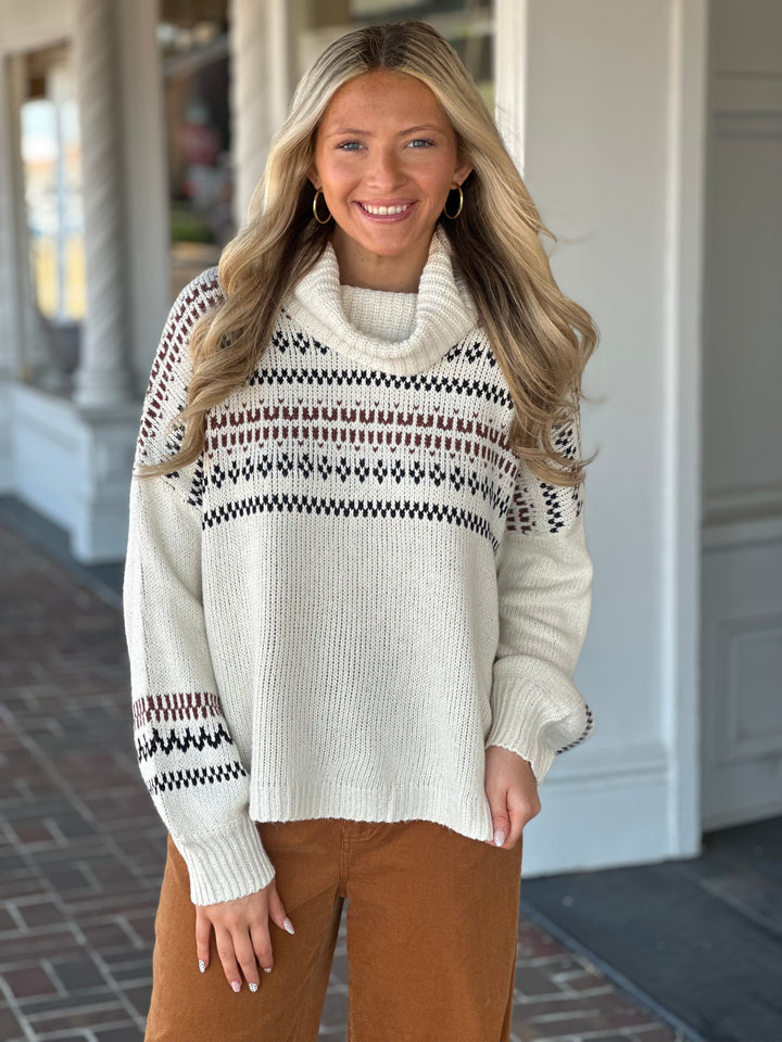 Cowl Neck Holiday Sweater in Cream