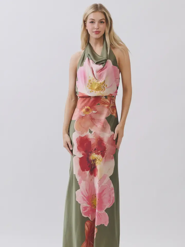 So Glad I Did Olive Green Floral Maxi Dress