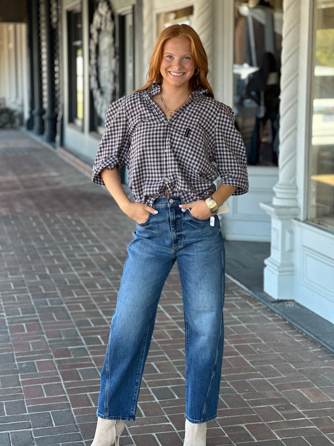 Bontina Top in Red/ Black Plaid