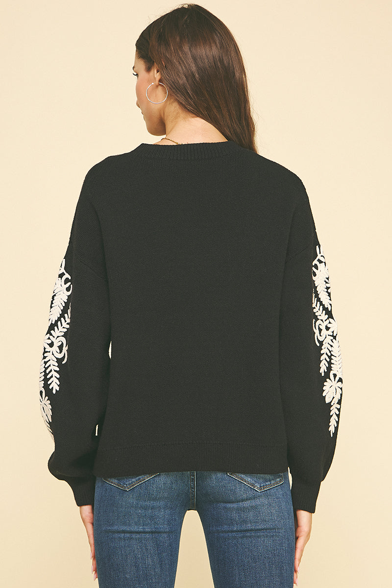 Black Sleeve Detail Knit Sweater