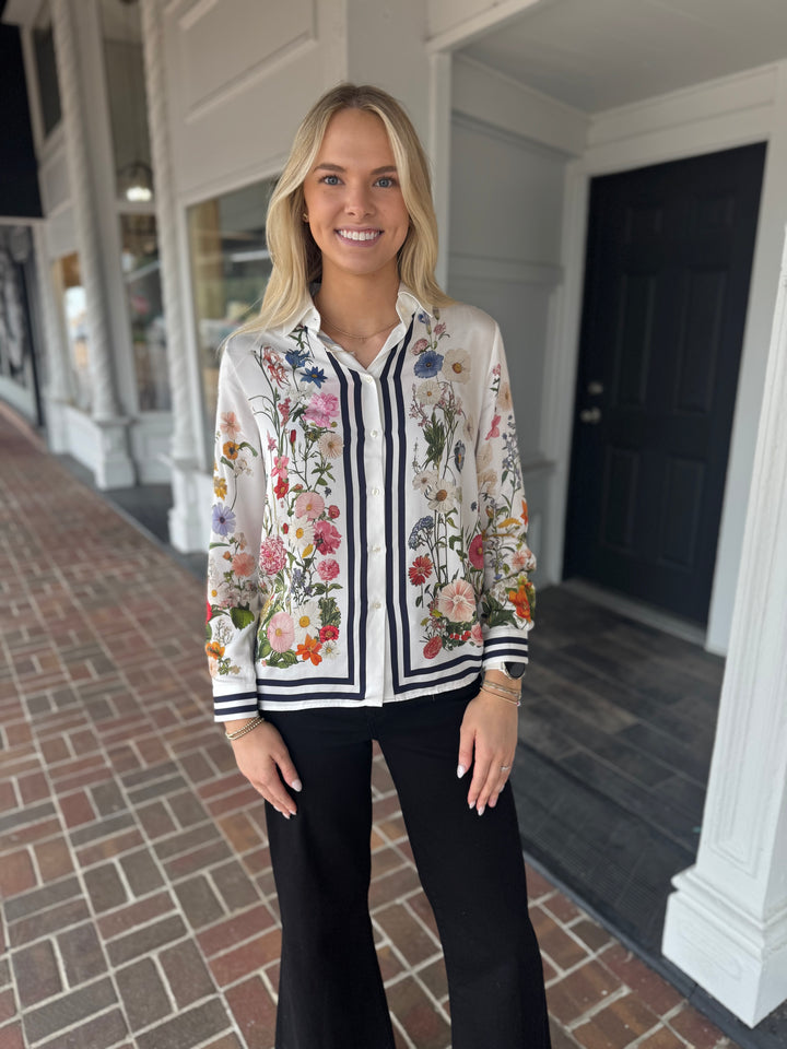 Vilagallo White Printed Gatos Button Down Top