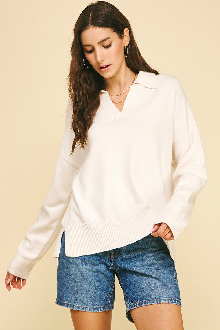 Cream Collar Knit Sweater