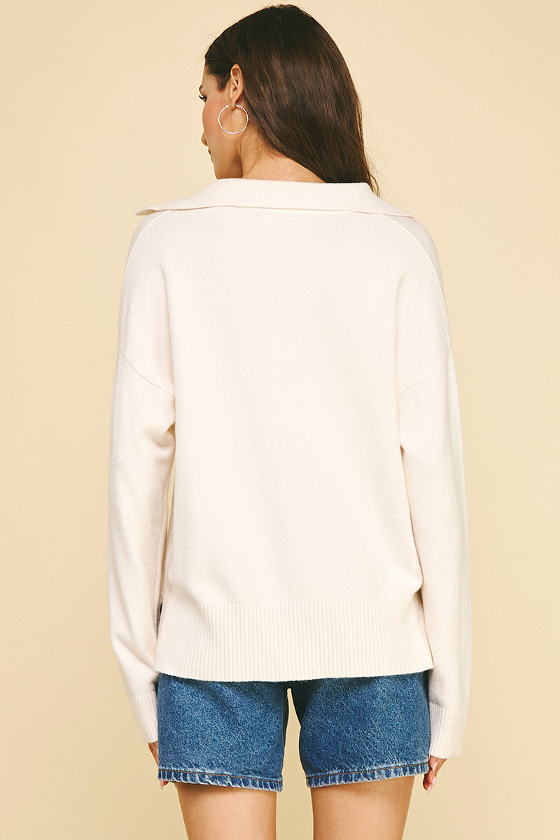 Cream Collar Knit Sweater