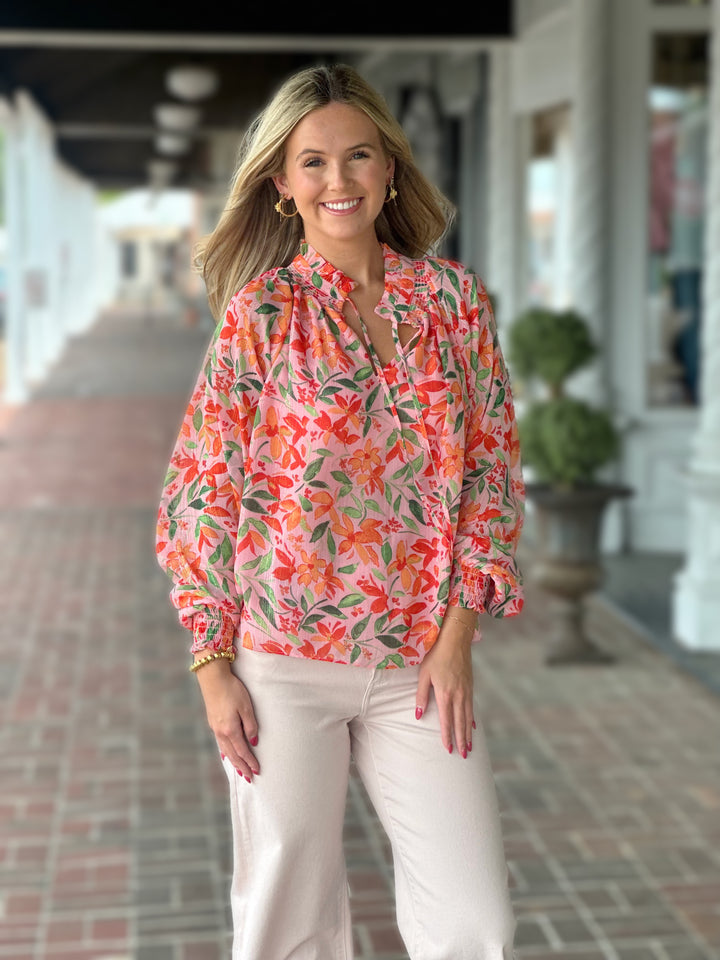 Floral Ruffled Collar Top
