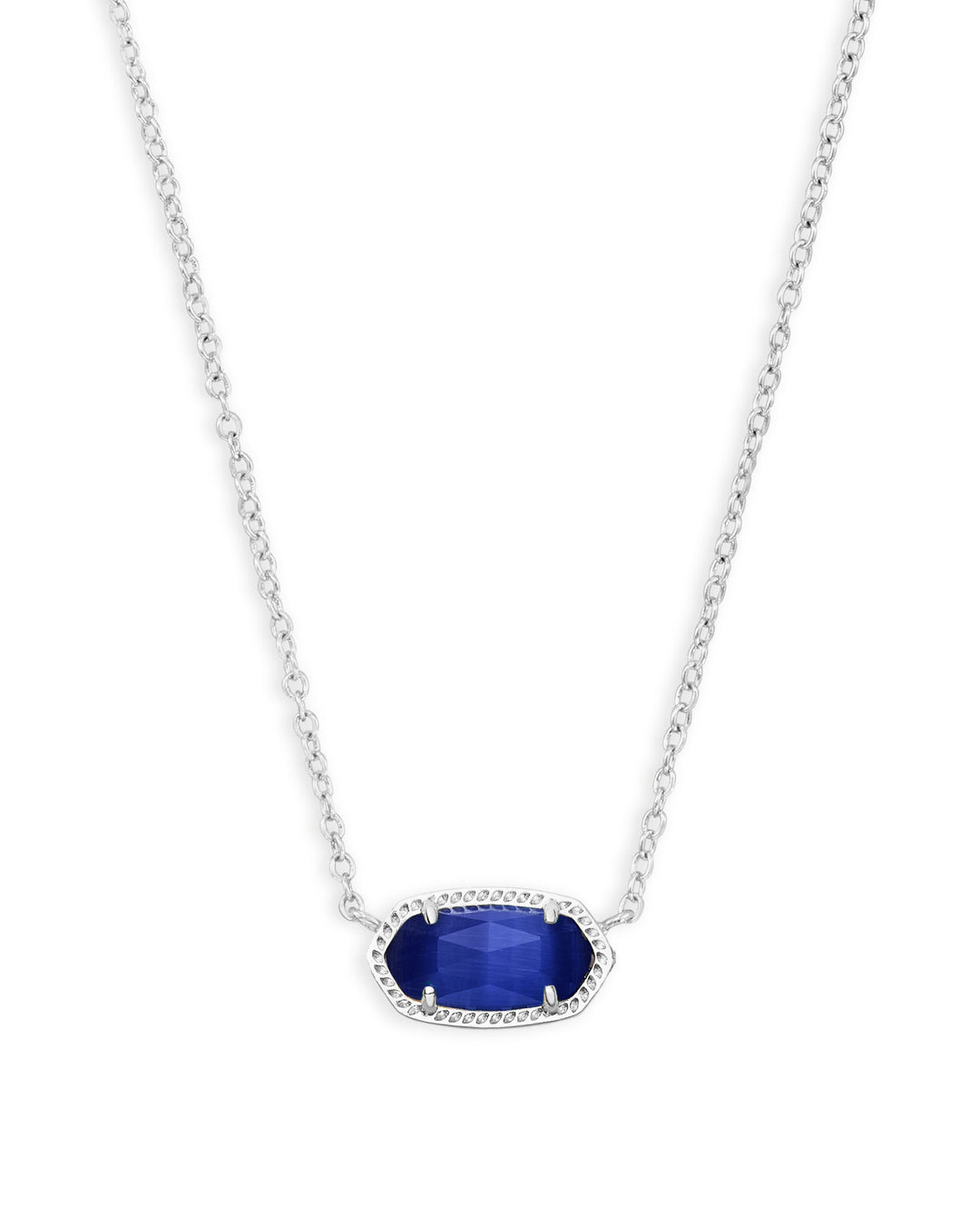 Kendra Scott Elisa Short Pendant in Rhodium Cobalt Cats Eye