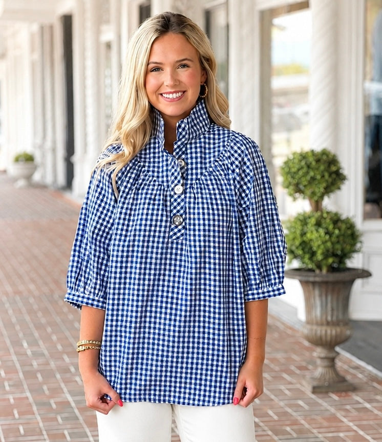 Holly Shae Avie Top in Blue/ White Gingham