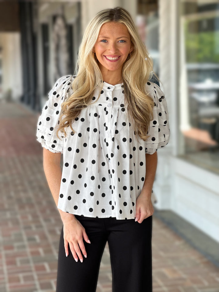 Brynlee Polka Dot Top in White