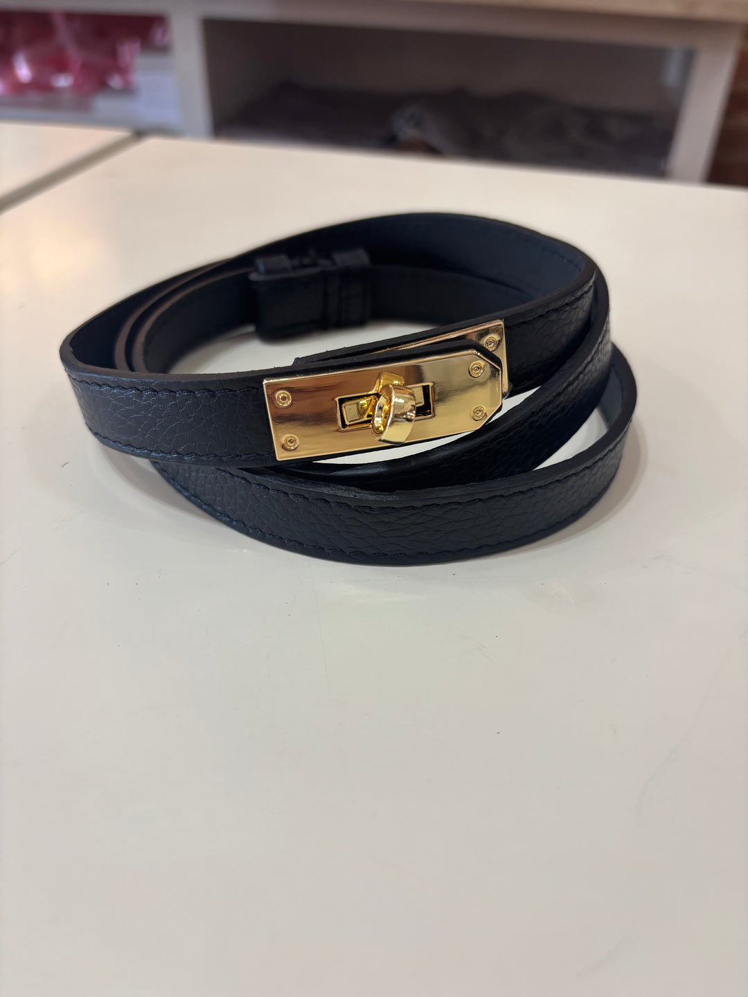 Adjustable Leather Belt in Black