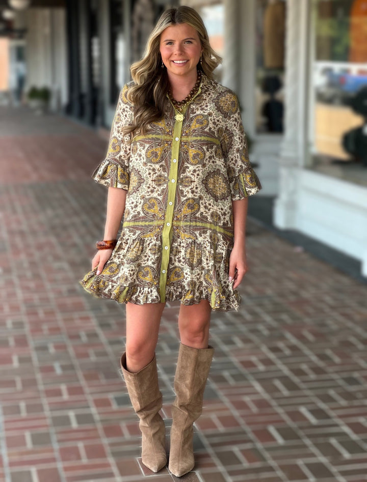 Love The Label Caroline Mini Dress in Kaleidoscope Scarf Print
