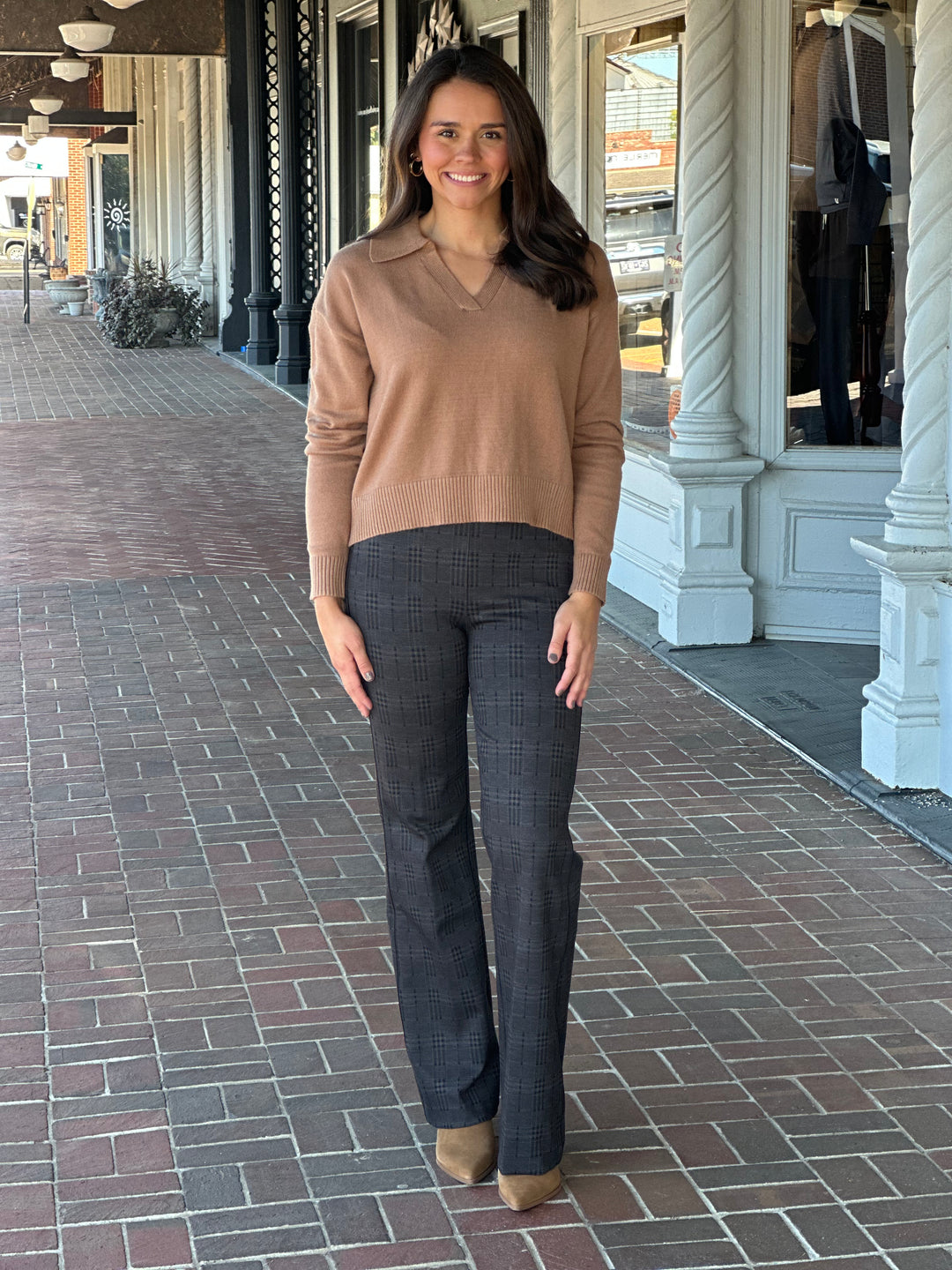 Brown Johnny Collar Sweater