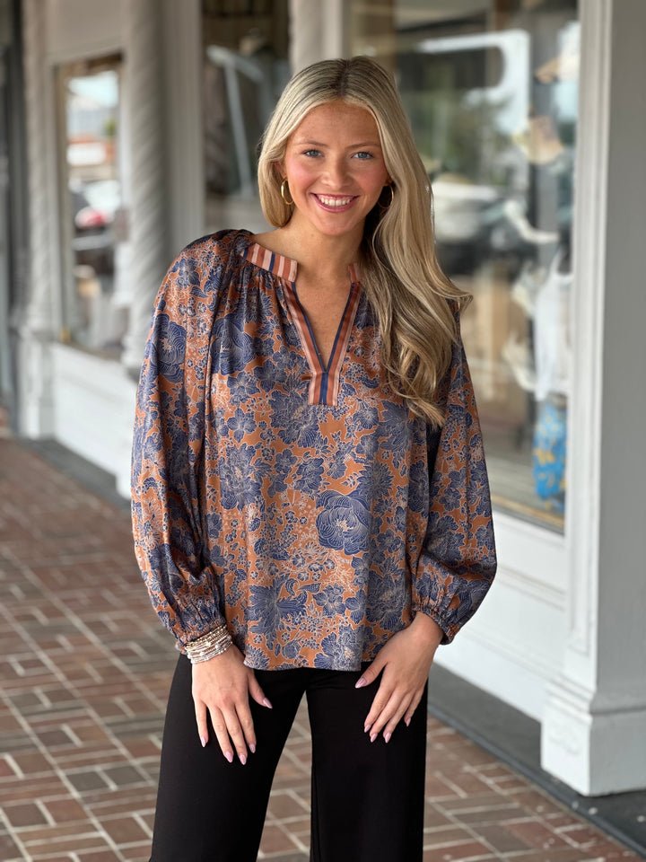 Long Sleeve Brown Floral Top