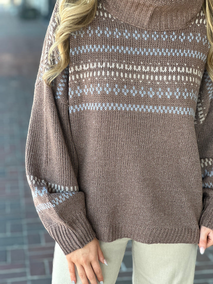 Cowl Neck Holiday Sweater in Brown