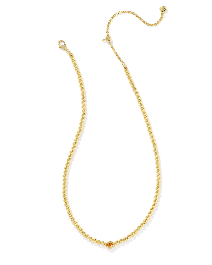 Kendra Scott Abbie Beaded Necklace in Gold Marbled Amber Illusion