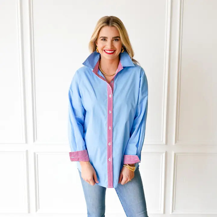 Caryn Lawn Katherine Top in Powder and Red