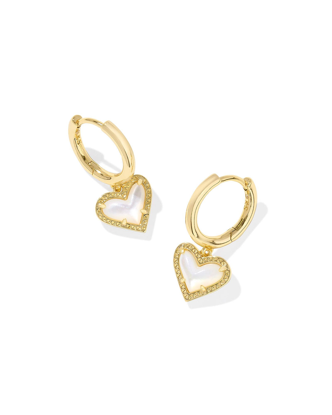 Kendra Scott Ari Heart Gold Huggie Earrings in Ivory Mother of Pearl