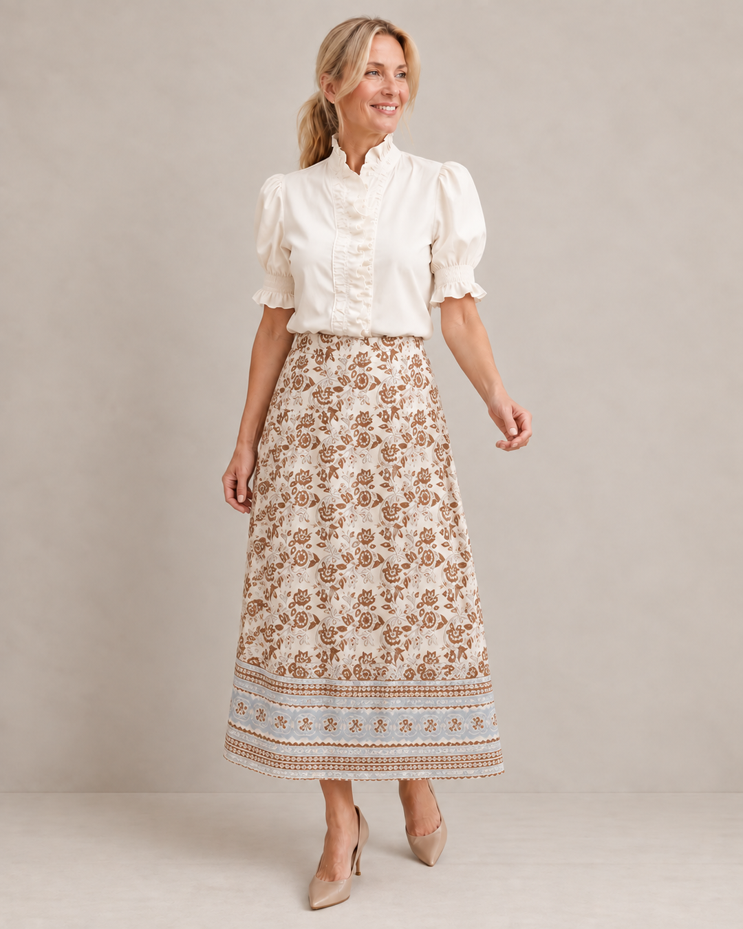 The Lauren Skirt in Mocha Print