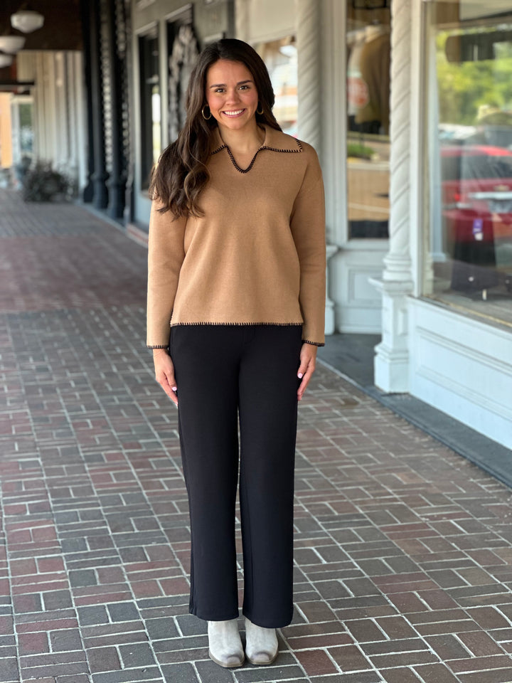 Black Trim Camel Oversized Sweater