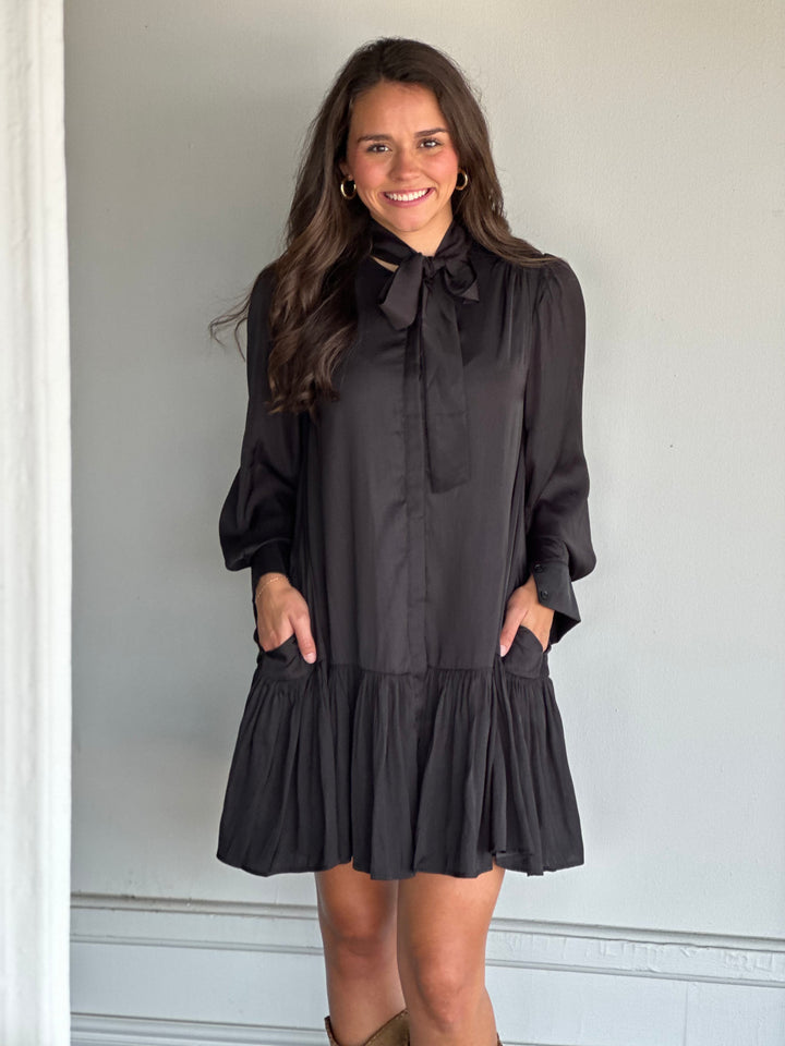 Black Neck Tie Mini Dress