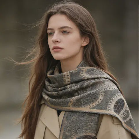 Paisley Print Triangle Wrap in Gray