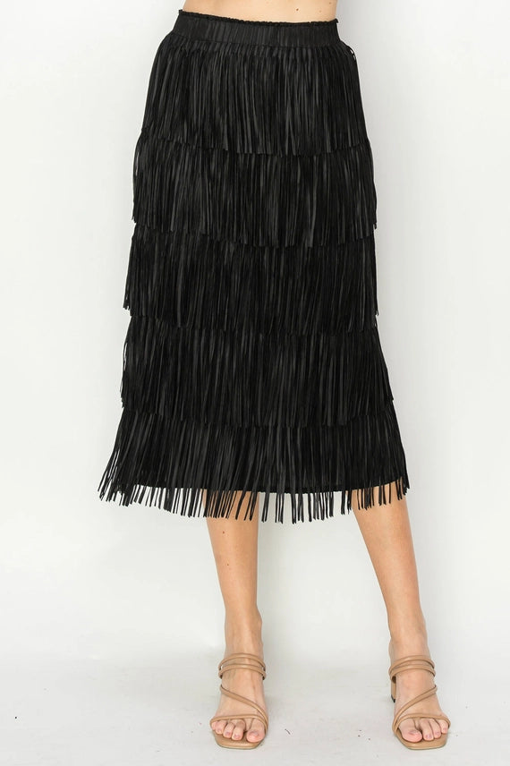 Jayleen Fringe Skirt in Black