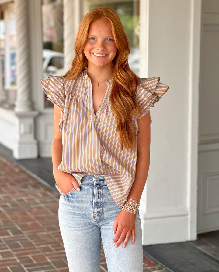 Here With Me Mocha Striped Top