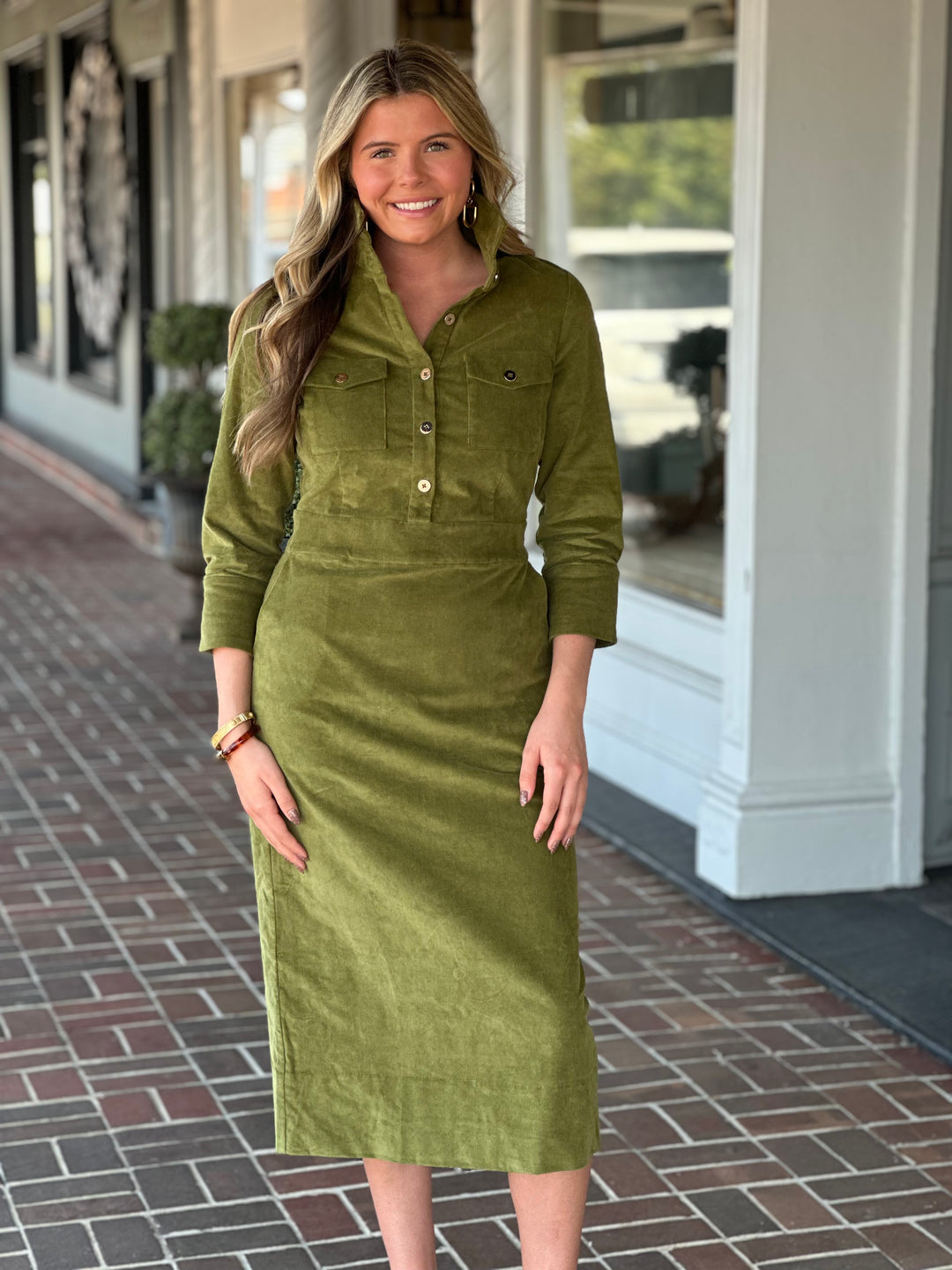 Gretchen Scott Shake It Up Dress - Corduroy in Olive