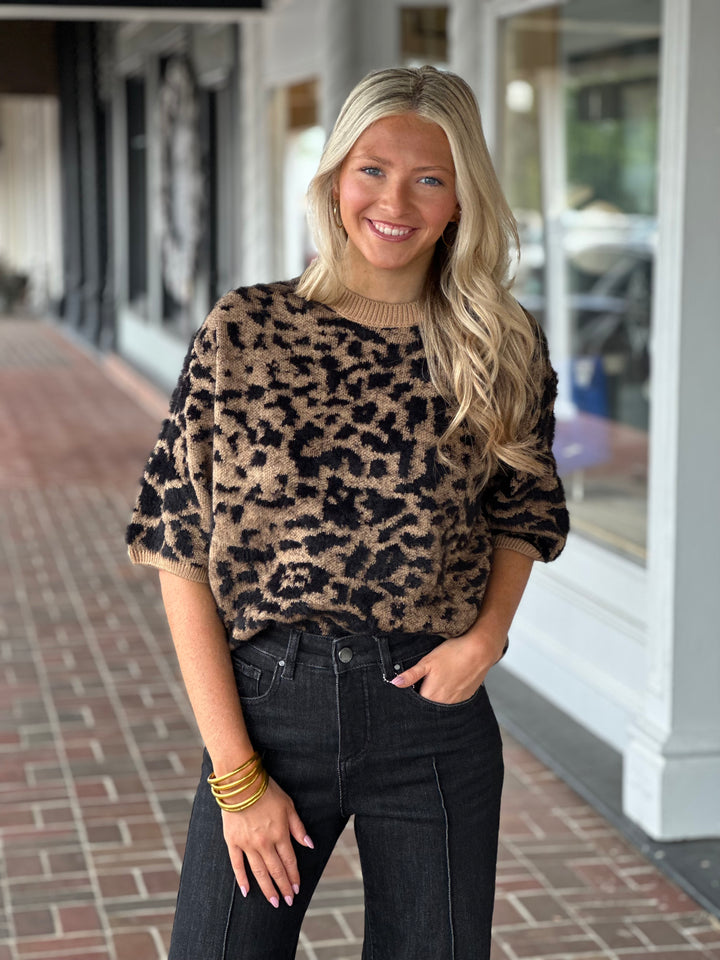 Charlie B Balloon Sleeve Sweater in Leopard