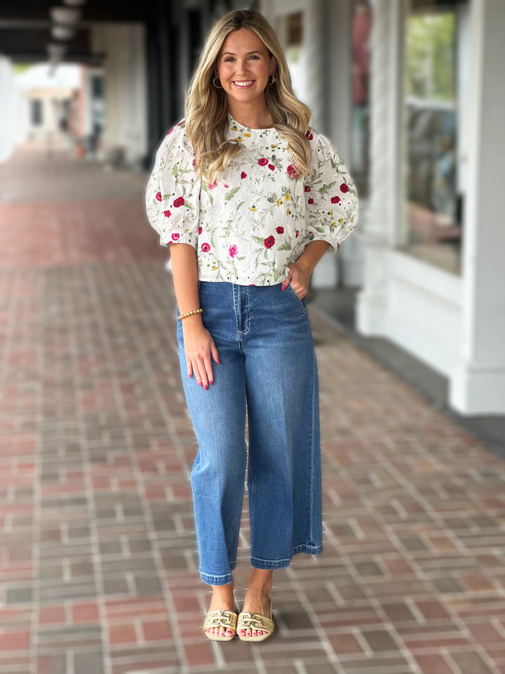 Off White Floral Printed Top