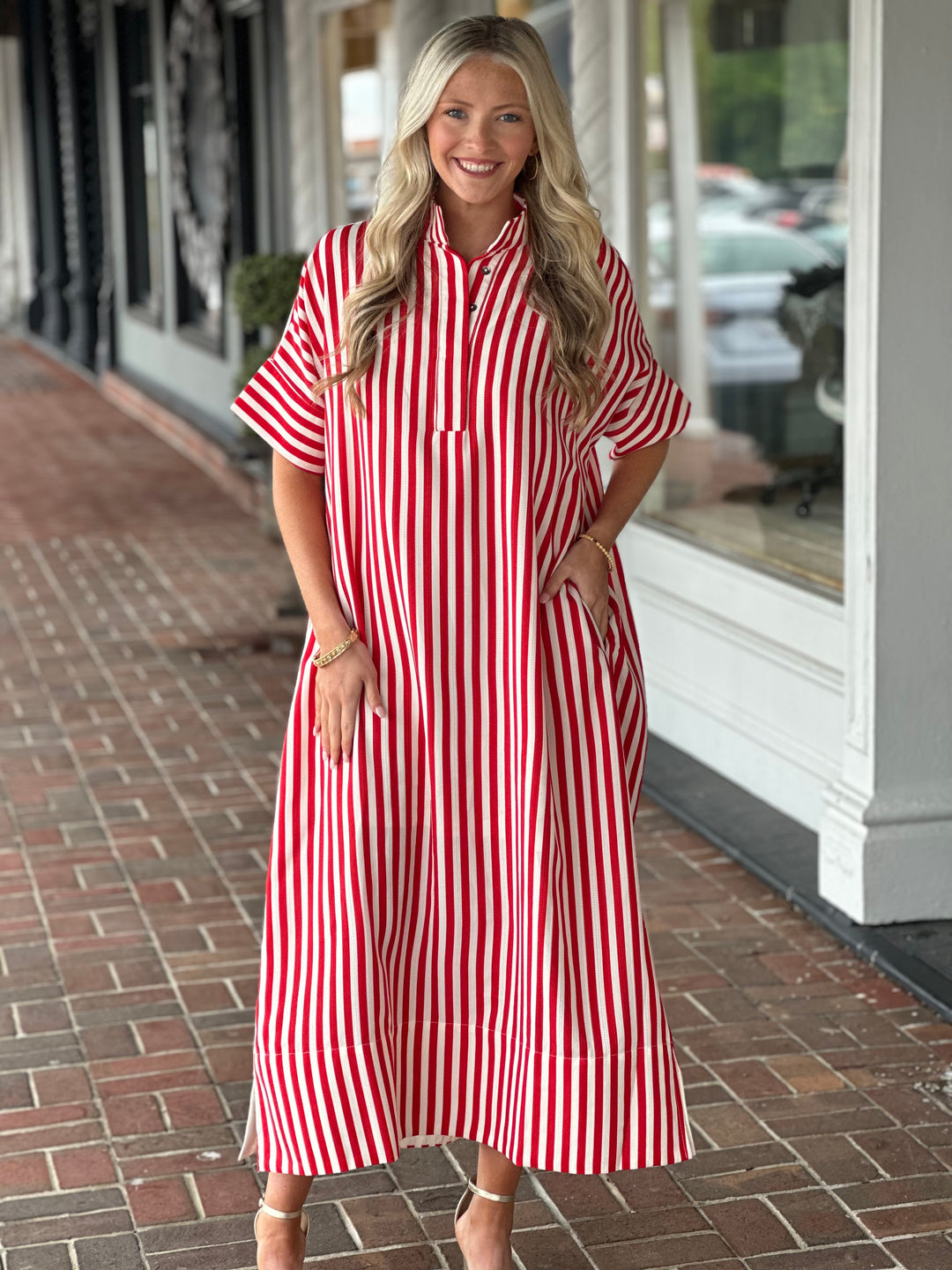 Stripe Midi Dress in Red