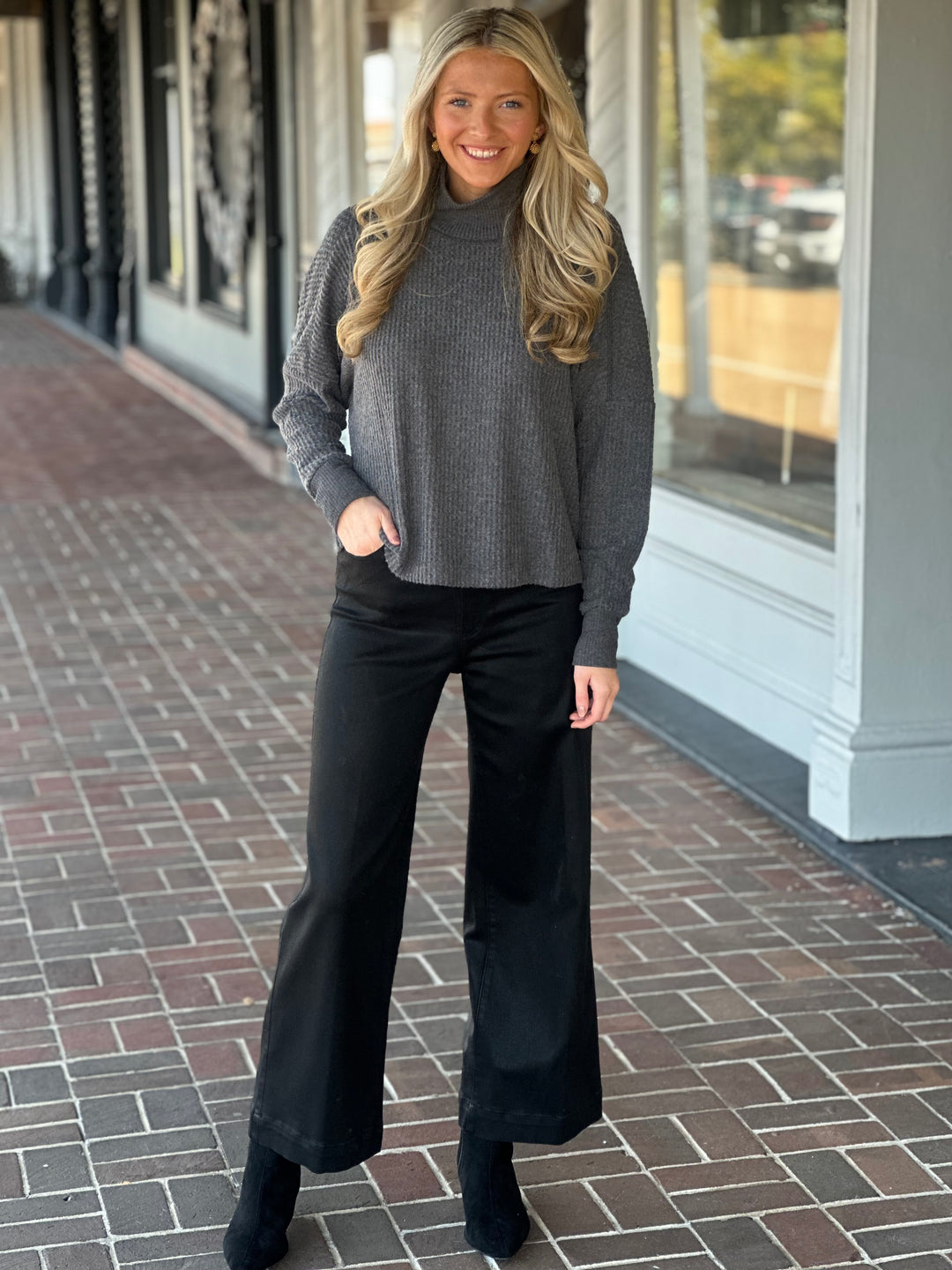 Michael Stars Wynn Mock Neck Sweater in Charcoal