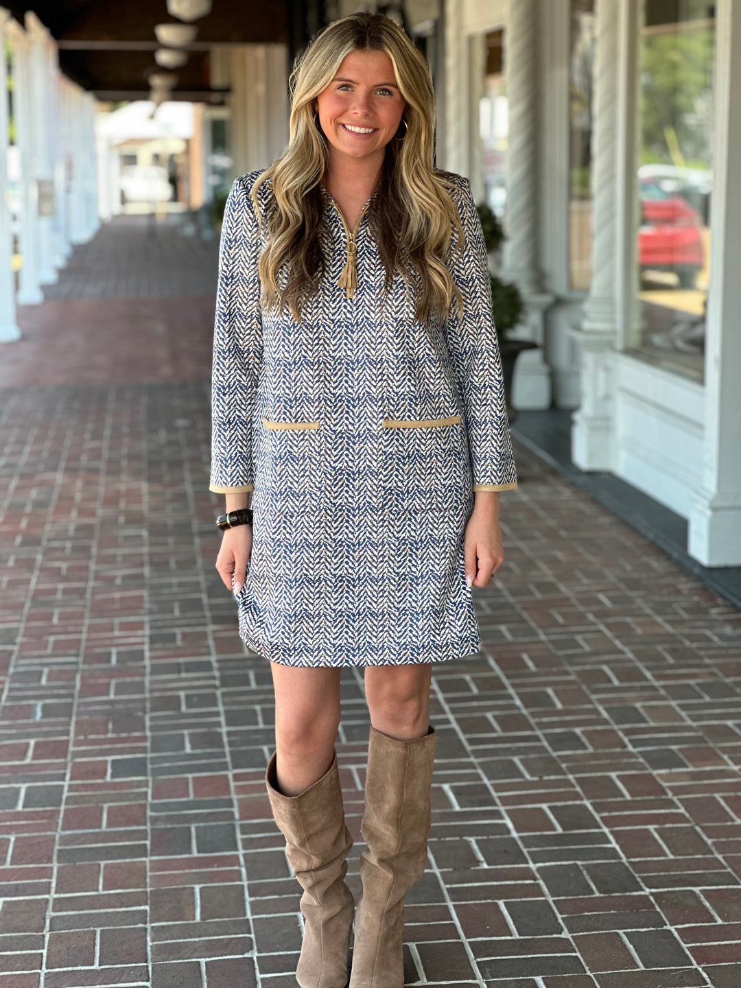 Tyler Boe Helena Knit Herringbone Ice Coffee Dress