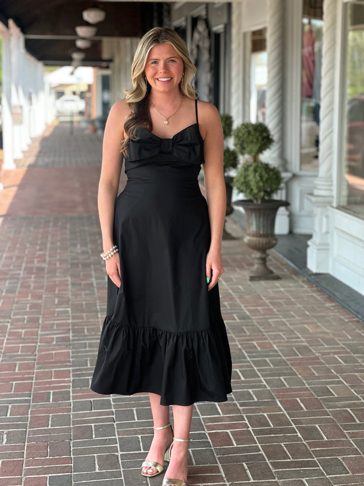 Bow Black Midi Dress