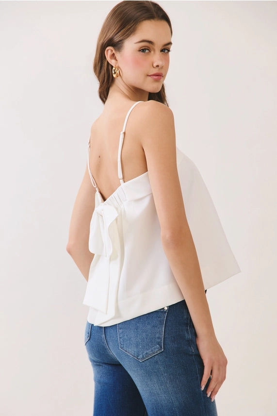Bow Back Detail Spaghetti Strap Cami Top in White