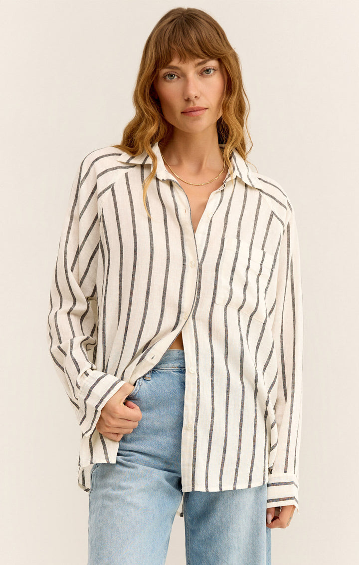 Z Supply Perfect Linen Stripe Top in Black