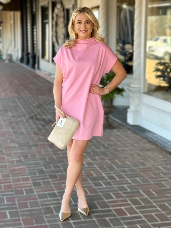 Pink Mock Neck Mini Dress