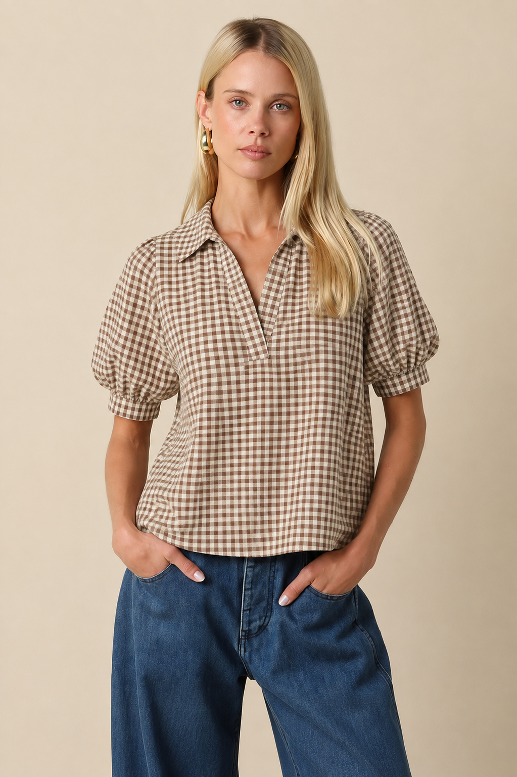 Standing Tall Brown Gingham Top