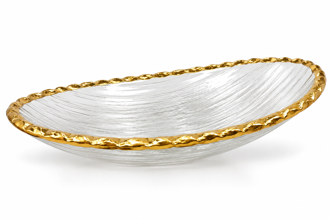 Clear Textured Bowl with Jagged Gold Rim- Large