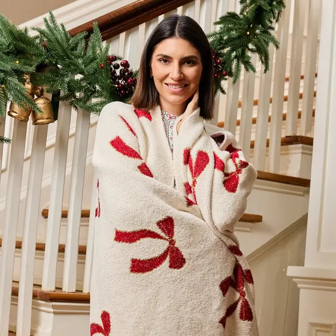Mary Square Throw Blanket Red Bows