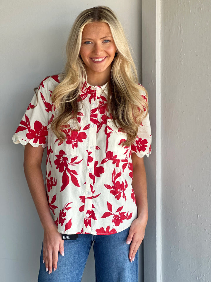 Red Printed Woven Top