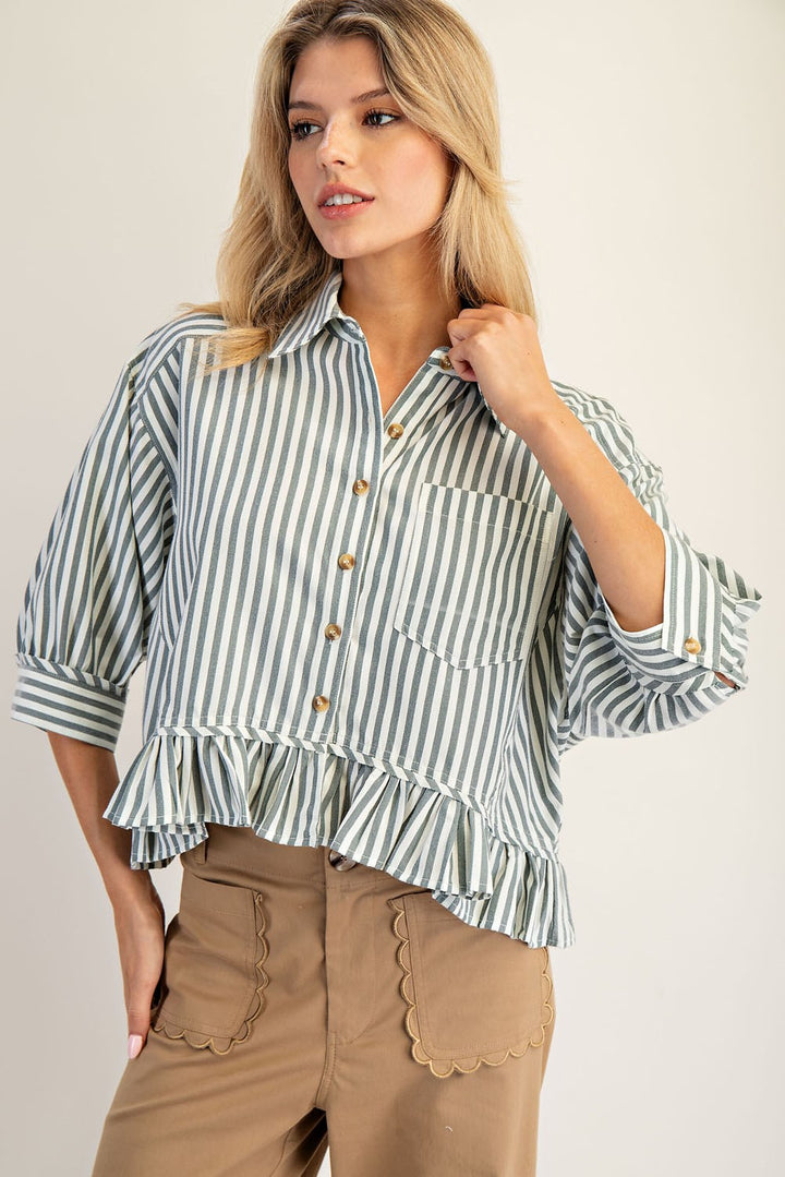 On The Go Striped Top in Green