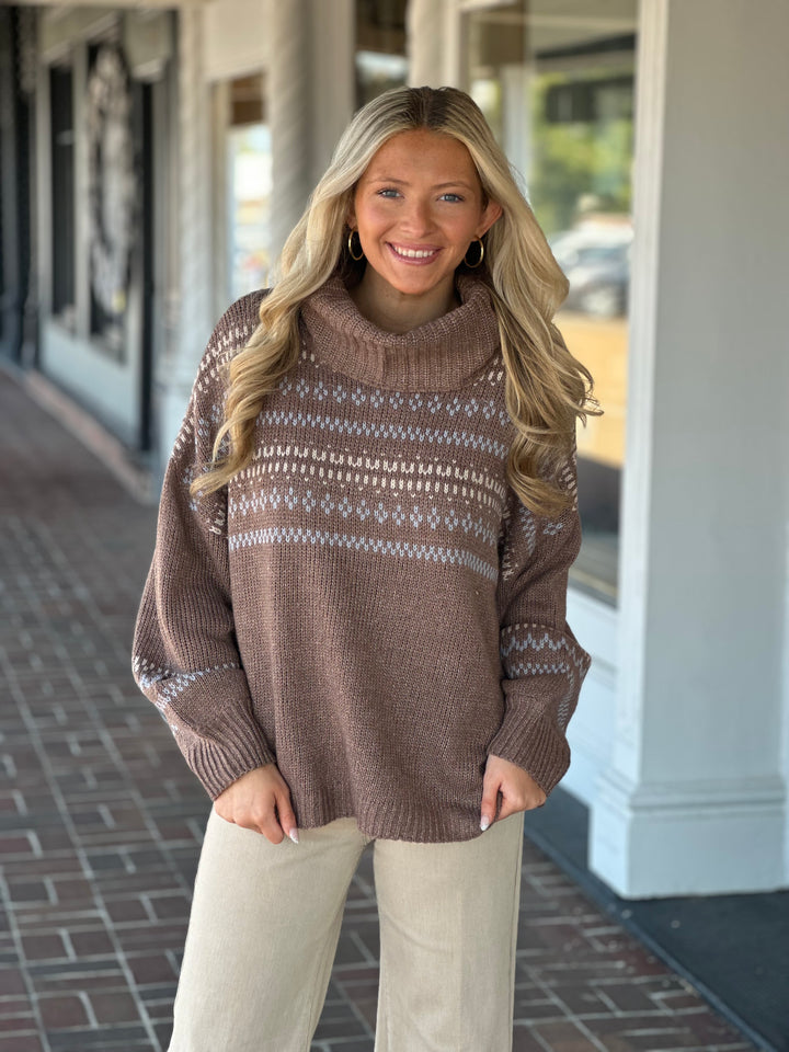 Cowl Neck Holiday Sweater in Brown