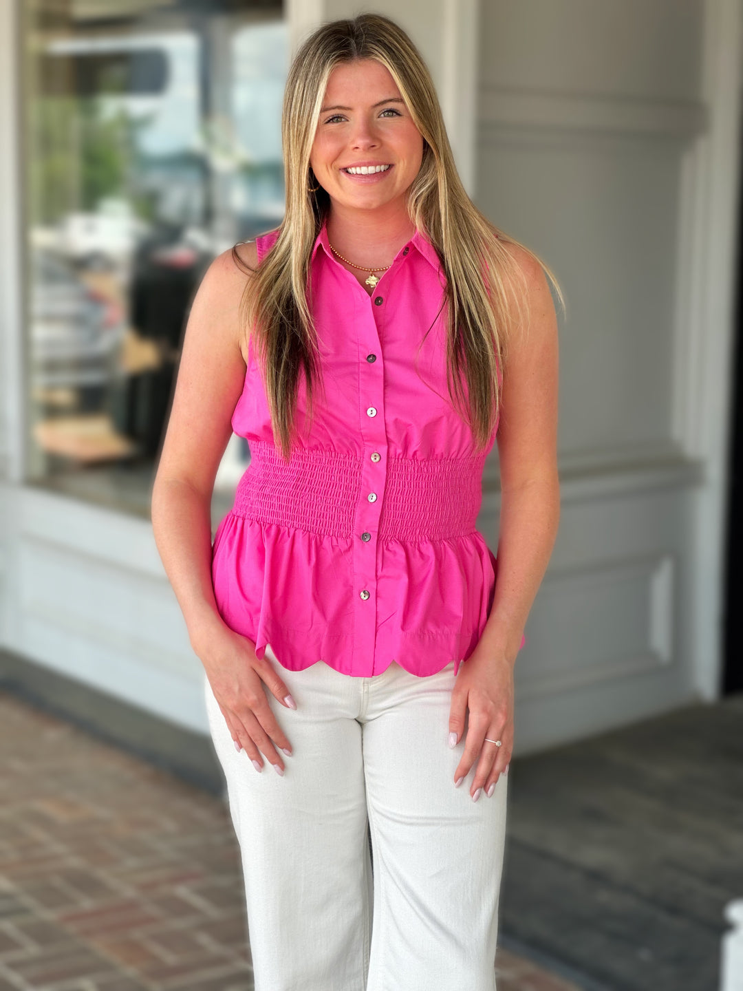 Solid Sleeveless Top in Hot Pink