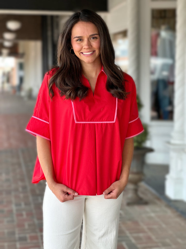 Solid Short Sleeve Top in Red