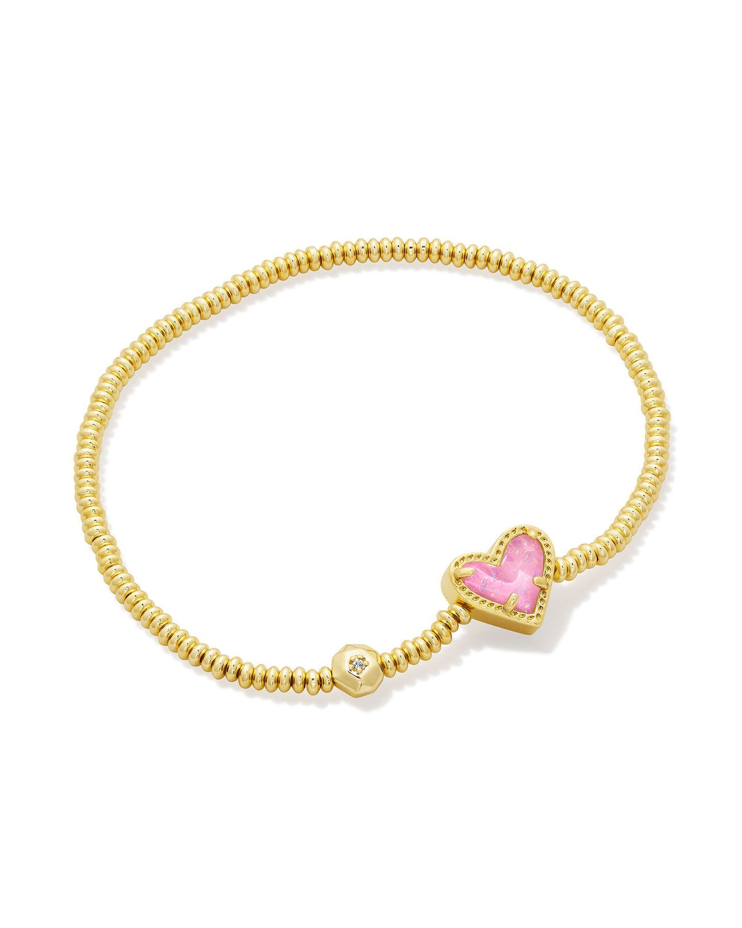 Kendra Scott Ari Heart Gold Stretch Bracelet in Pink Iridescent Glitter Glass