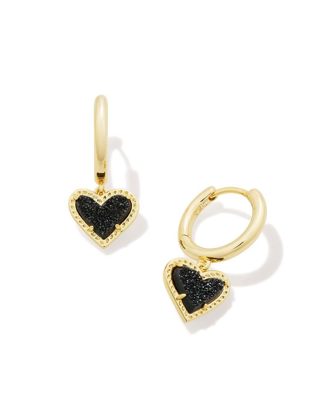 Kendra Scott Ari Heart Gold Huggie Earrings in Black Drusy