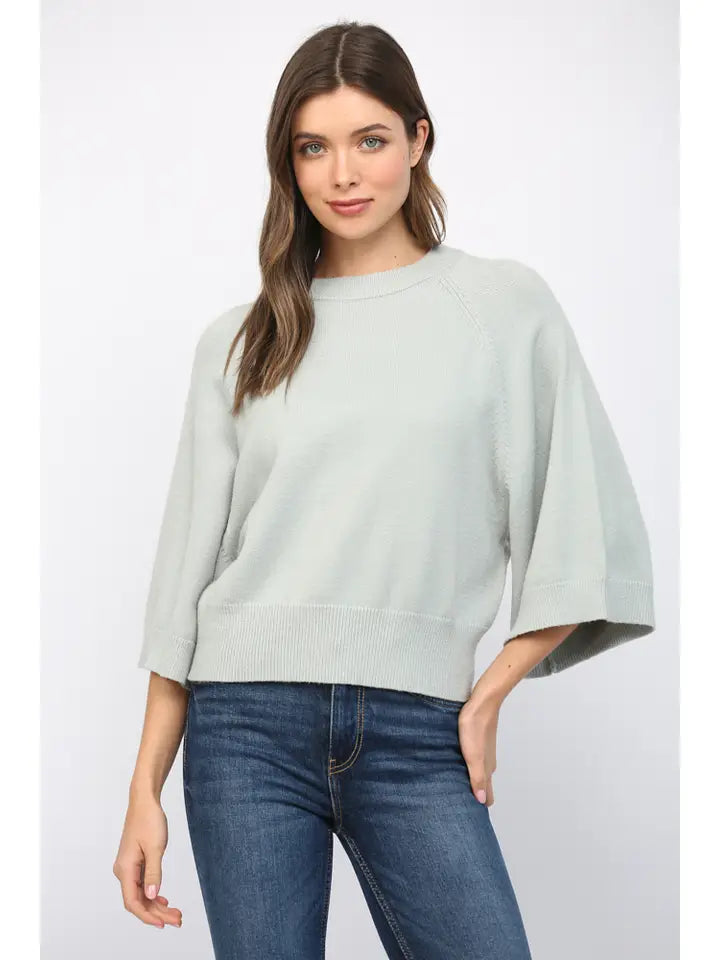 Green Wide Sleeve Crew Sweater